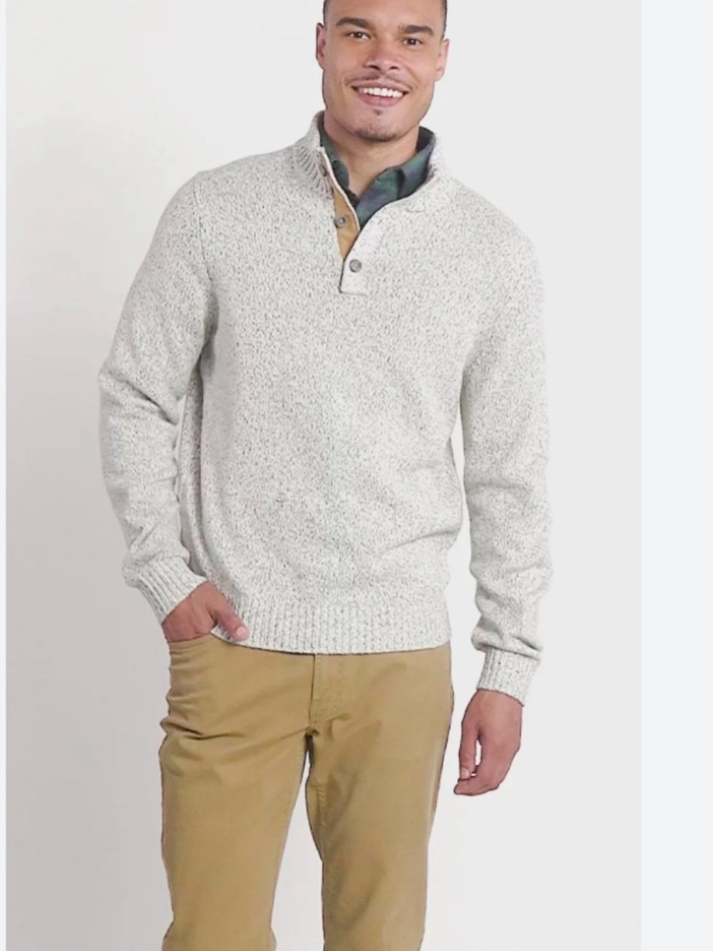 Izod button mock neck sweater in vanilla ice XXL